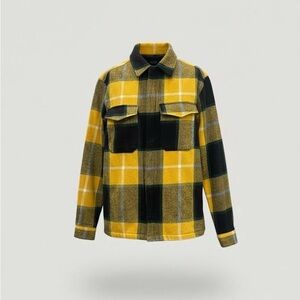 Zara Yellow and Black Plaid Shirt Jacket